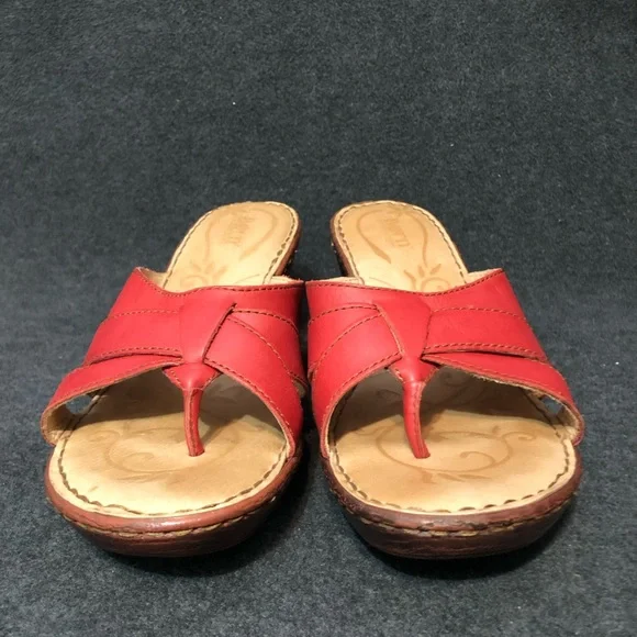 Born Shoes Women’s Red Leather Strappy Thong Wedge Slip On Sandals Size 10/42 - Picture 2 of 10